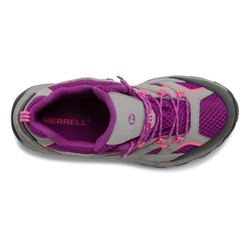 Bottes Merrell Moab 2 Mid Waterproof Grise/Violette Enfant | E.U.YDGU